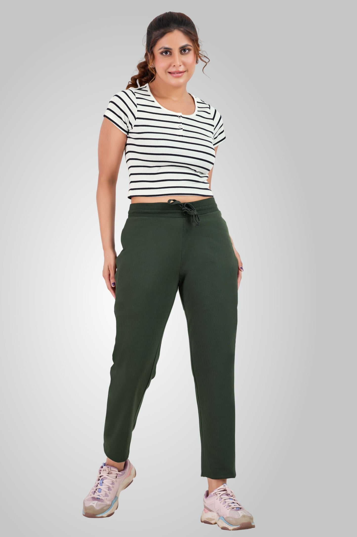 Olive Green Combed Cotton Track Pant For Women