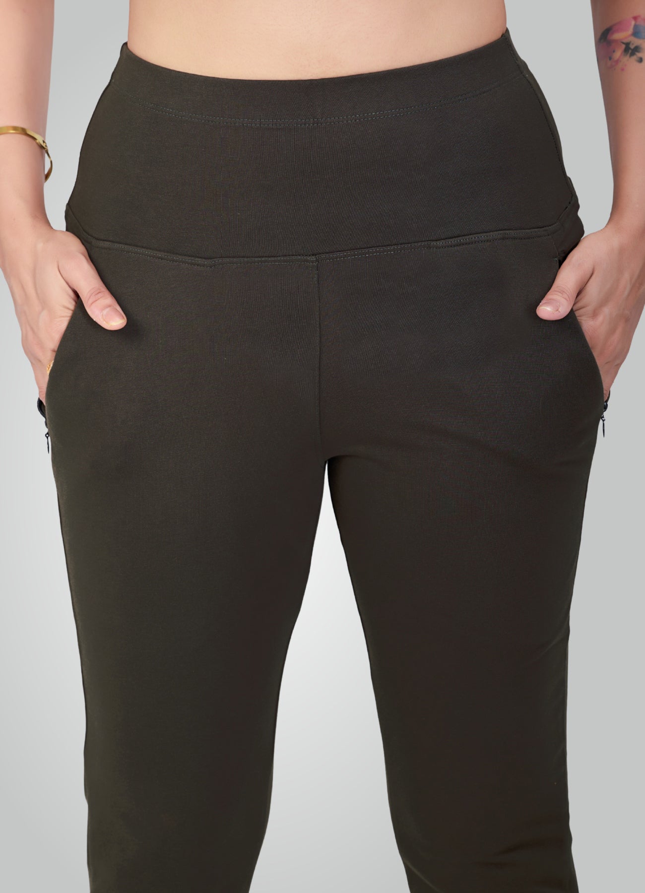 OLIVE GREEN 4-WAY STRETCH COTTON HIGH WAIST PANT
