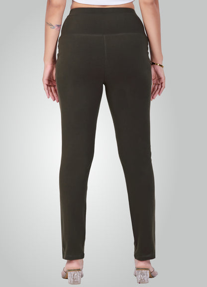 OLIVE GREEN 4-WAY STRETCH COTTON HIGH WAIST PANT