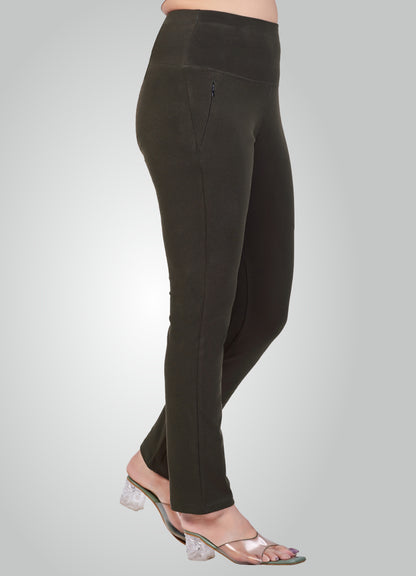 OLIVE GREEN 4-WAY STRETCH COTTON HIGH WAIST PANT
