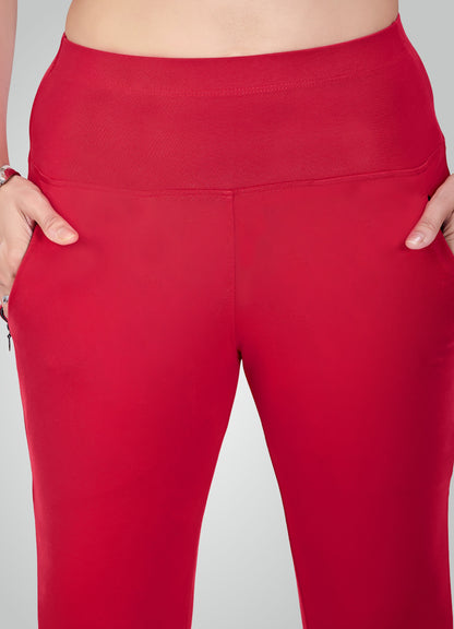 RED 4-WAY STRETCH COTTON HIGH WAIST CAPRI