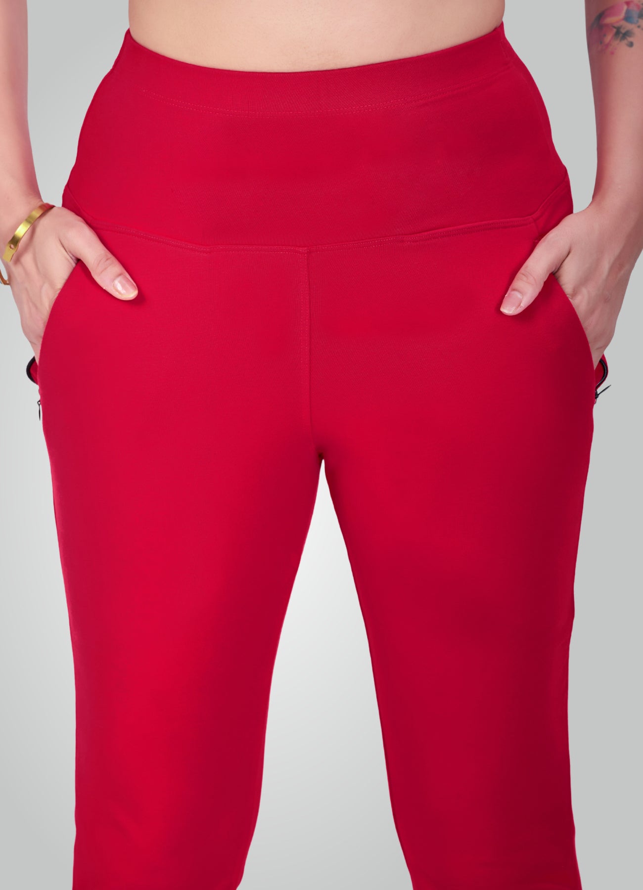 RED 4-WAY STRETCH COTTON HIGH WAIST PANT