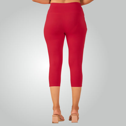 Red High Waist All Day Cotton Lycra Capris