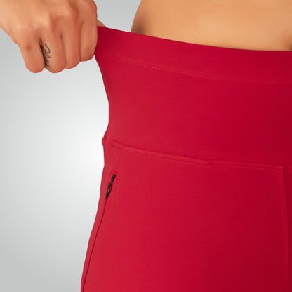 Red High Waist All Day Cotton Lycra Capris