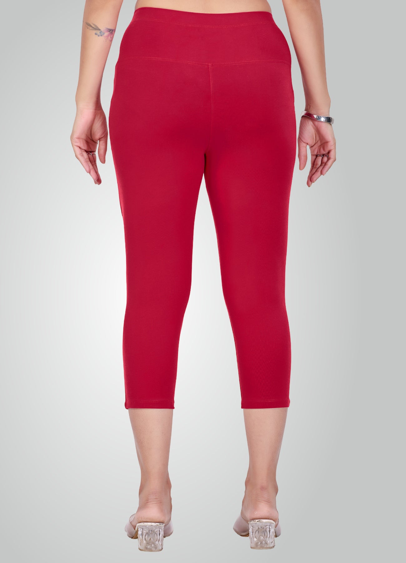 RED 4-WAY STRETCH COTTON HIGH WAIST CAPRI