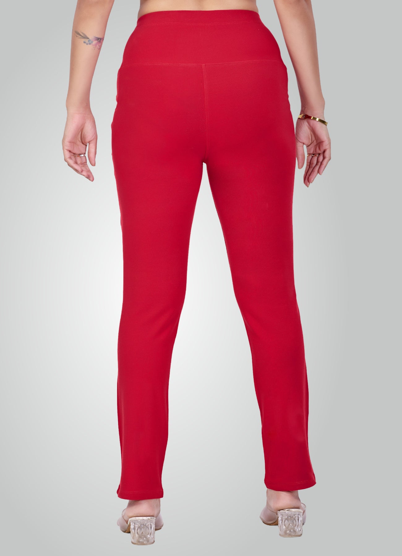 RED 4-WAY STRETCH COTTON HIGH WAIST PANT