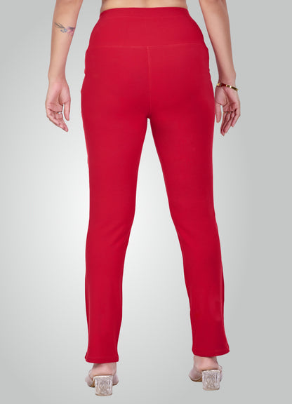 RED 4-WAY STRETCH COTTON HIGH WAIST PANT