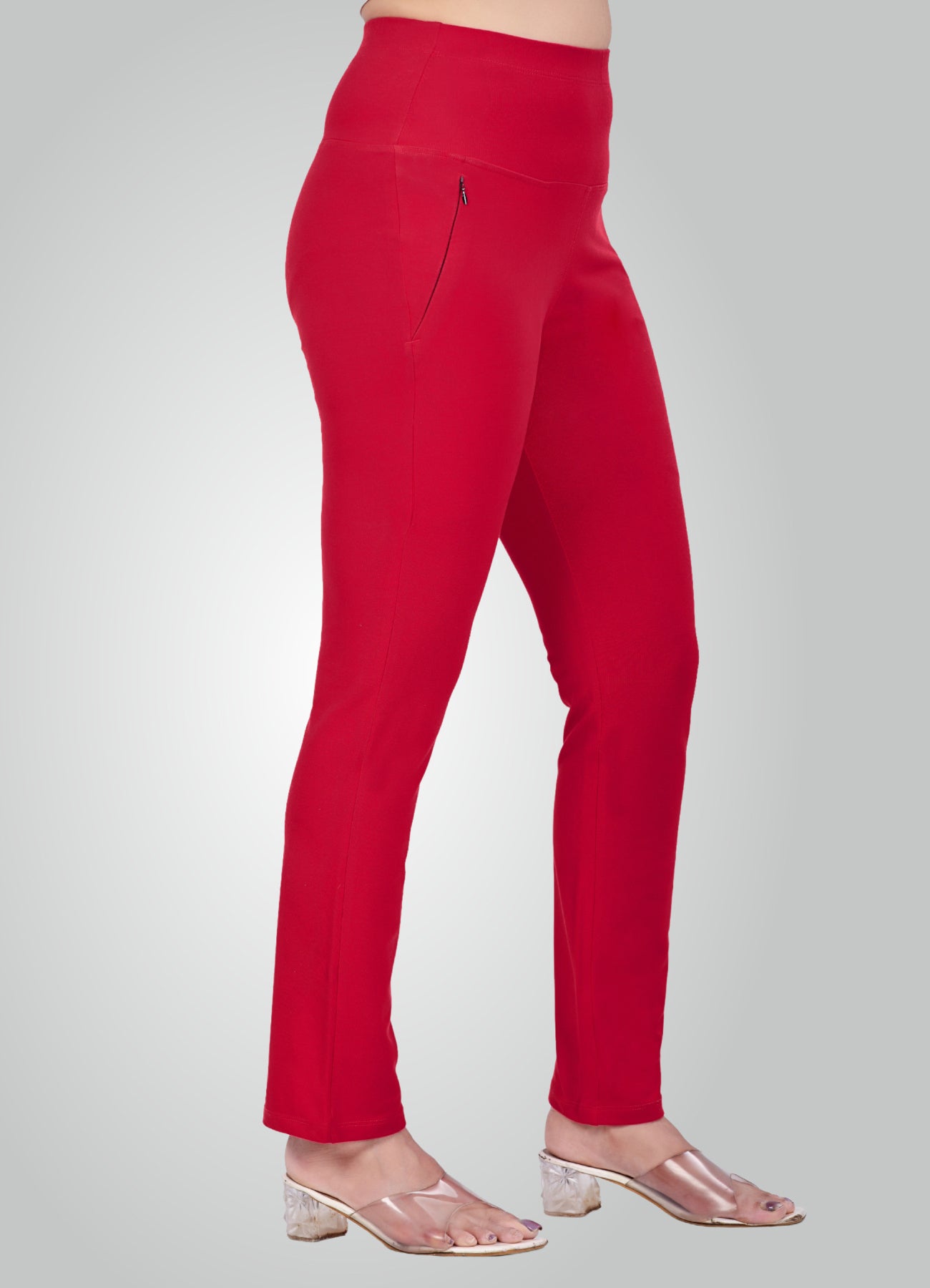 RED 4-WAY STRETCH COTTON HIGH WAIST PANT