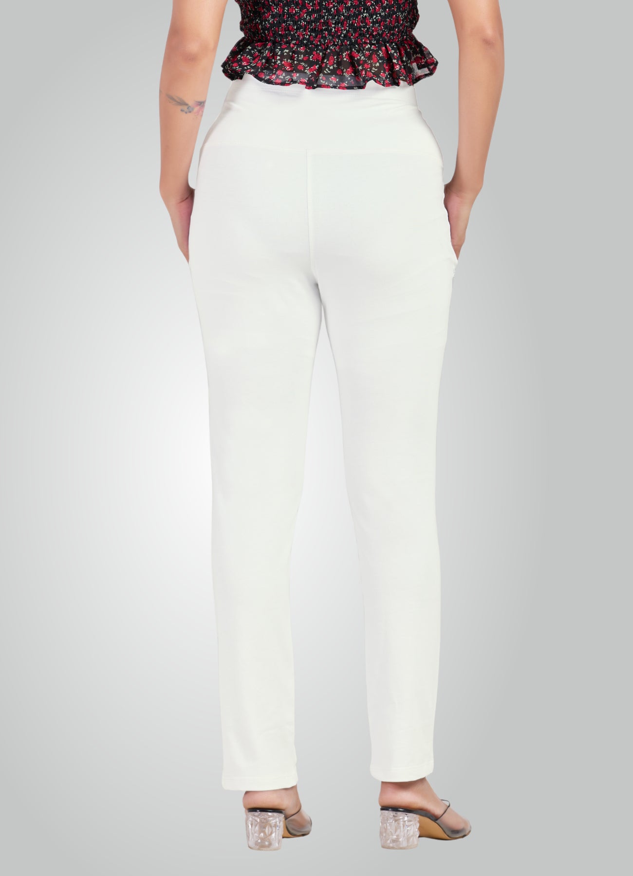 WHITE 4-WAY STRETCH COTTON HIGH WAIST PANT