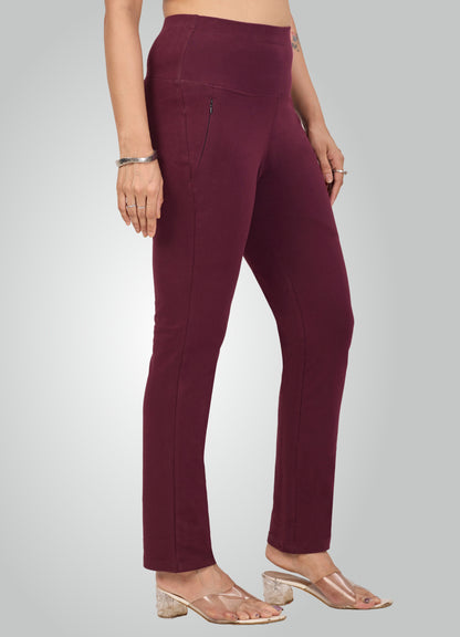 WINE 4-WAY STRETCH COTTON HIGH WAIST PANT