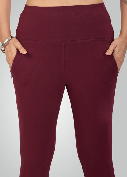 WINE 4-WAY STRETCH COTTON HIGH WAIST CAPRI