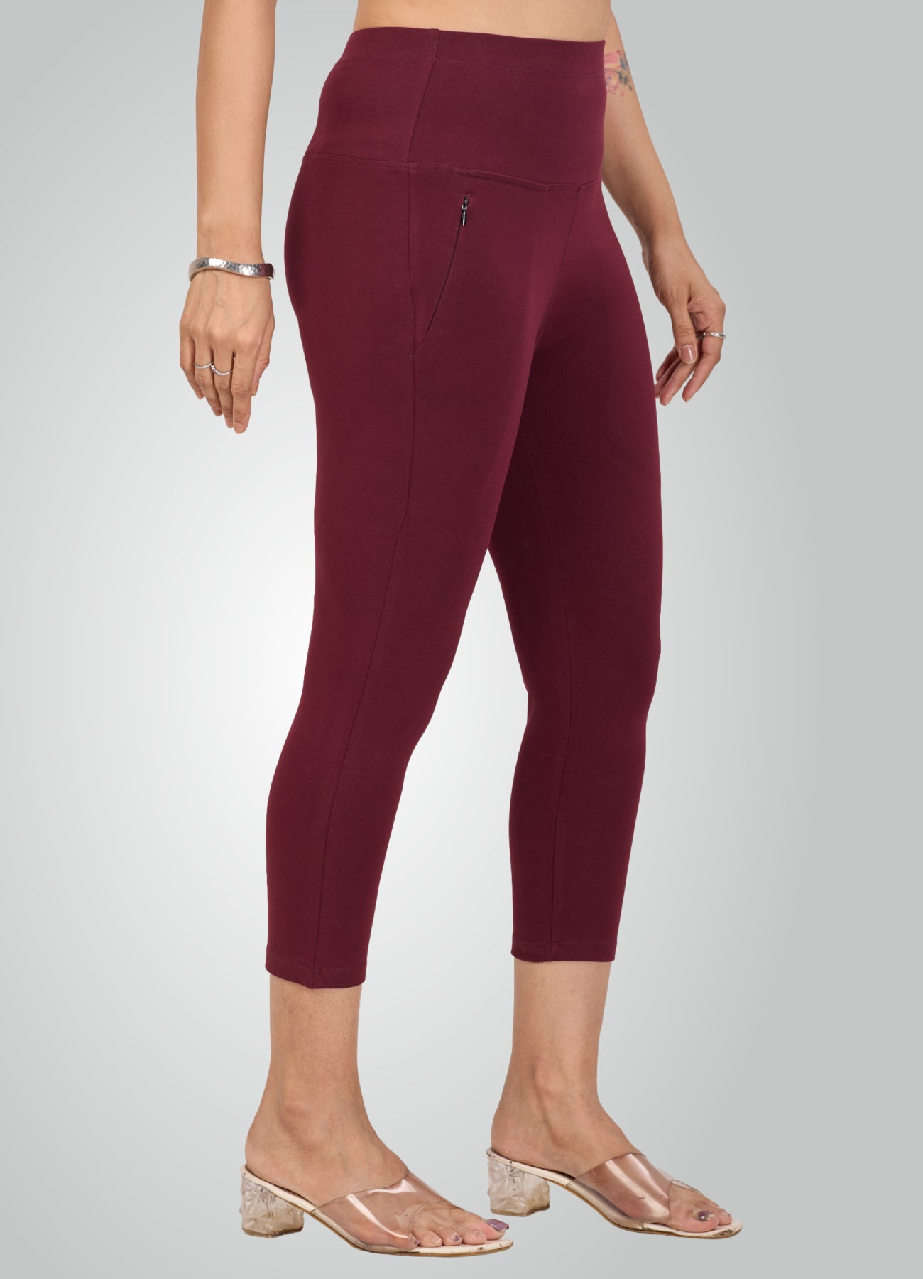 WINE 4-WAY STRETCH COTTON HIGH WAIST CAPRI