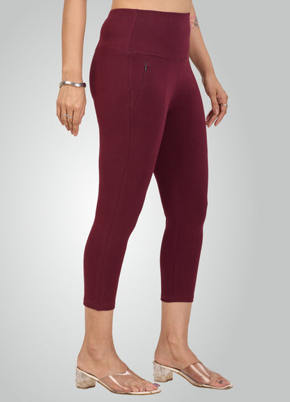 WINE 4-WAY STRETCH COTTON HIGH WAIST CAPRI