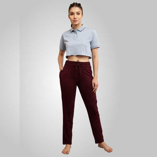 Wine Combed Cotton Track Pant For Women